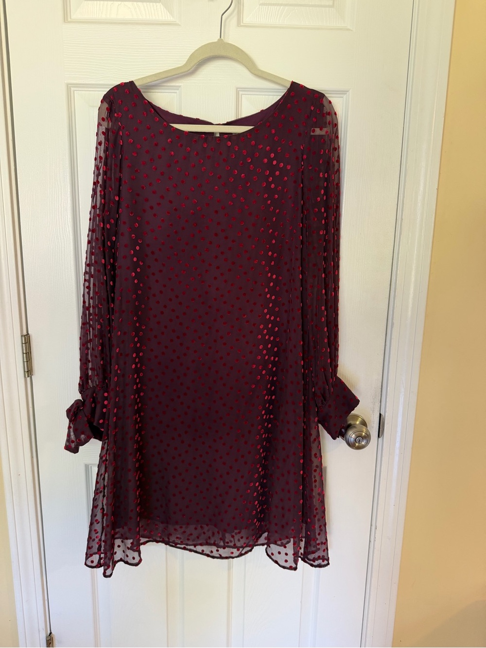 Taylor Burgundy Polka Dot Long Sleeve Chiffon Dress